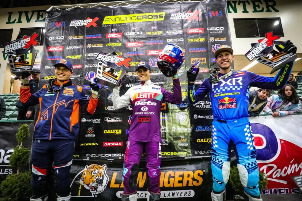 The championship podium with Trystan Hart, Jonny Walker and Cody Webb, photo by Jack Jaxson for Cycle News