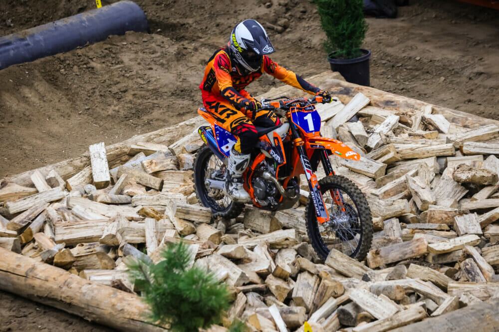 Shelby Turner riding through the firewood section, photo by Jack Jaxson for Cycle News