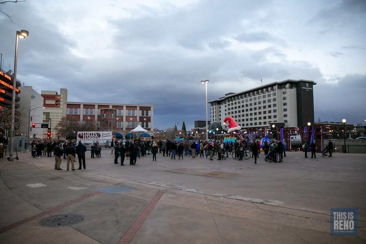 City Plaza filling up under a cloudy sky before the ceremony
