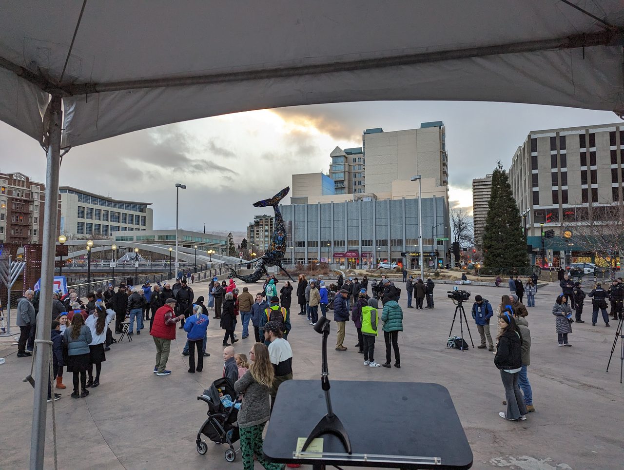 The crowd in City Plaza before sunset, seen from my DJ tent