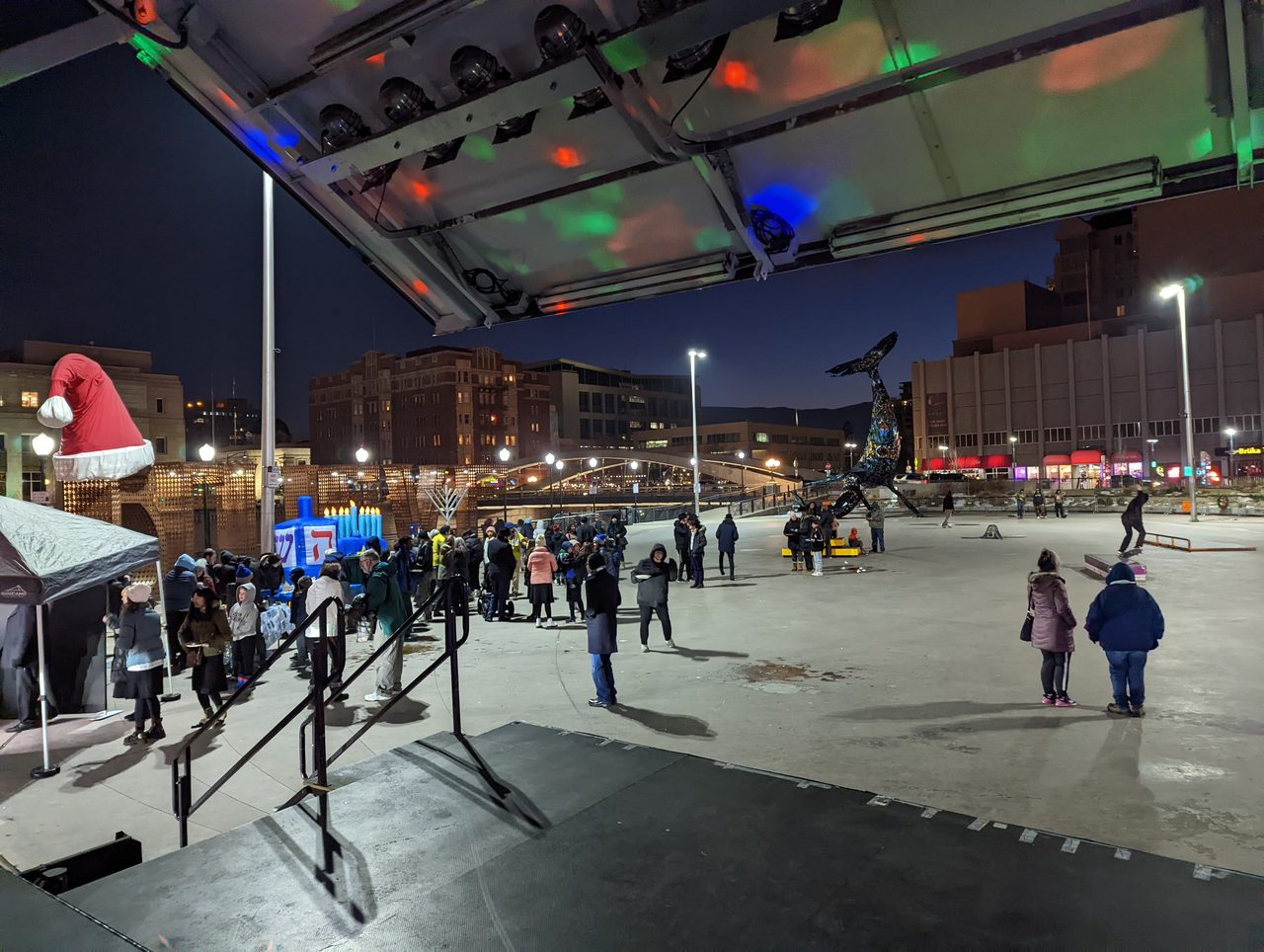 The crowd in City Plaza at night, seen from the stage