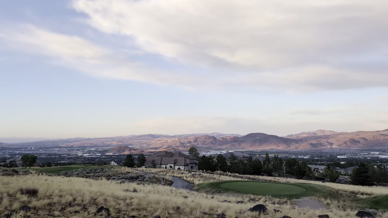 The golf course and the valley at sunset from the backyard