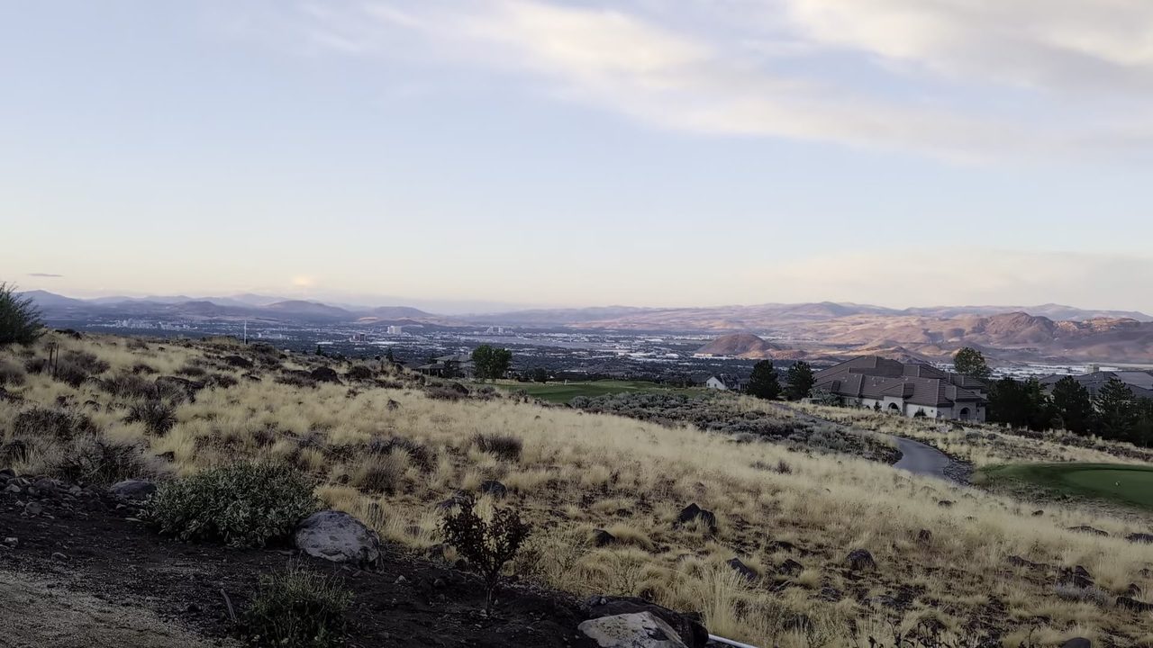 Late sun over the hills and the Reno valley from the back of the house