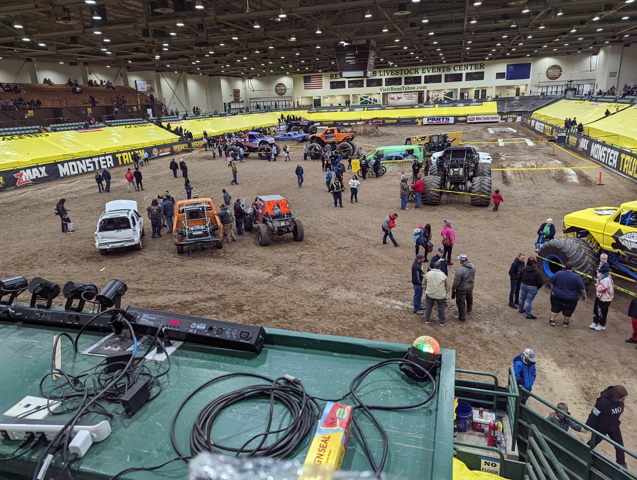 Fans walking among the trucks at the pit party
