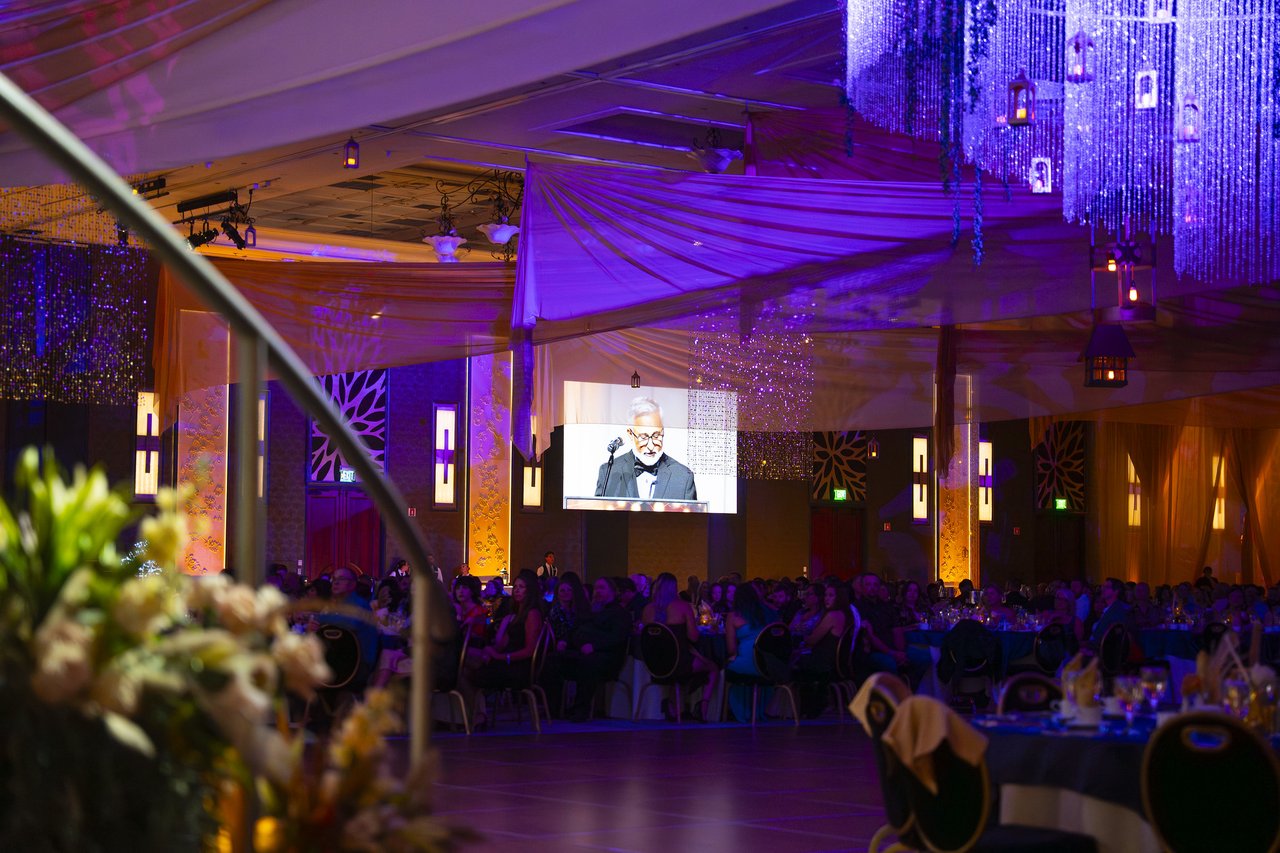 The ballroom seen from the stage stairs during the speeches