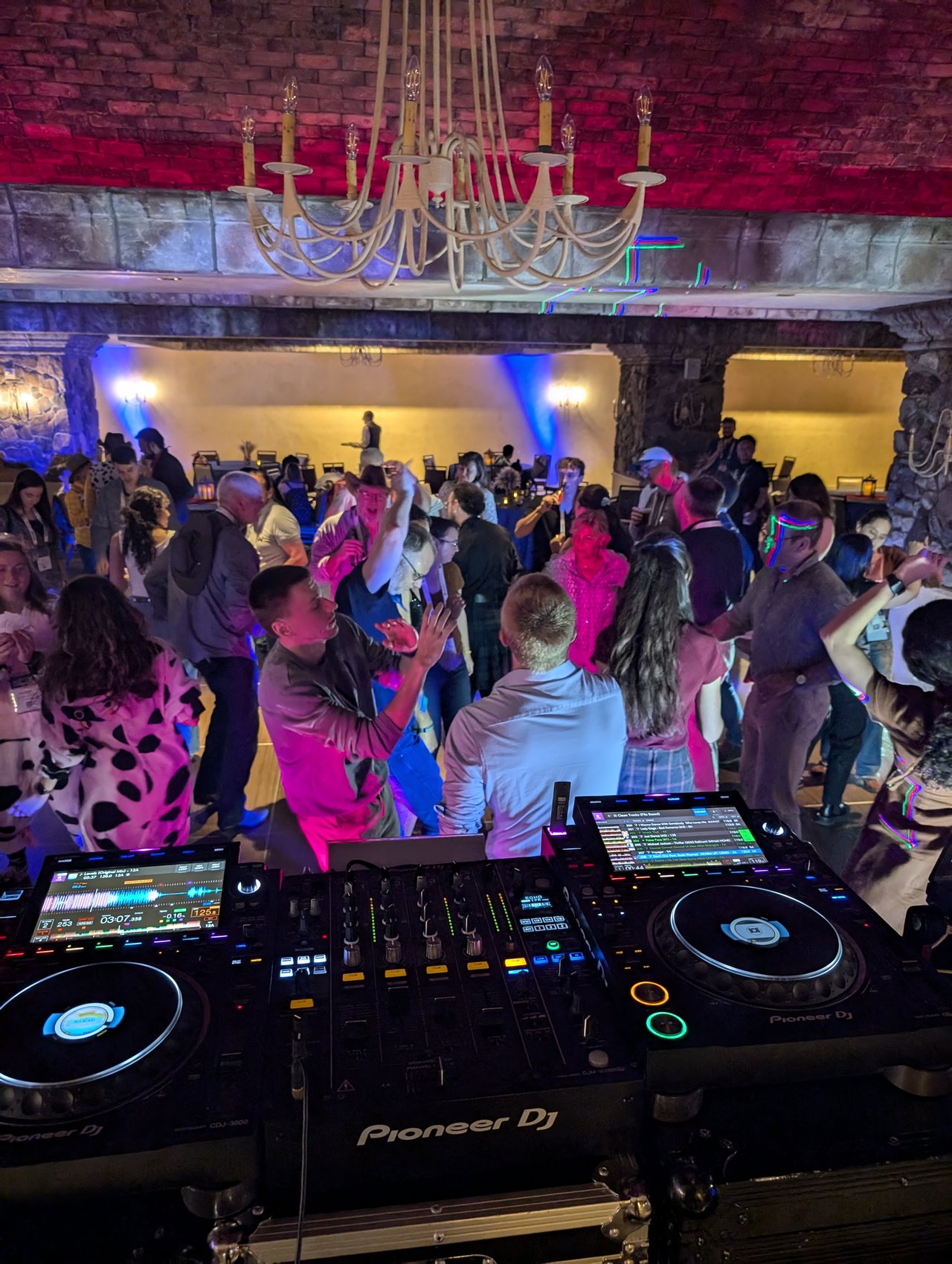 A packed SciX Gala dance floor seen over my decks