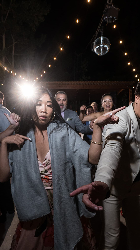 The dance floor under the disco ball at Shannon & Ryan's Twenty Mile House wedding