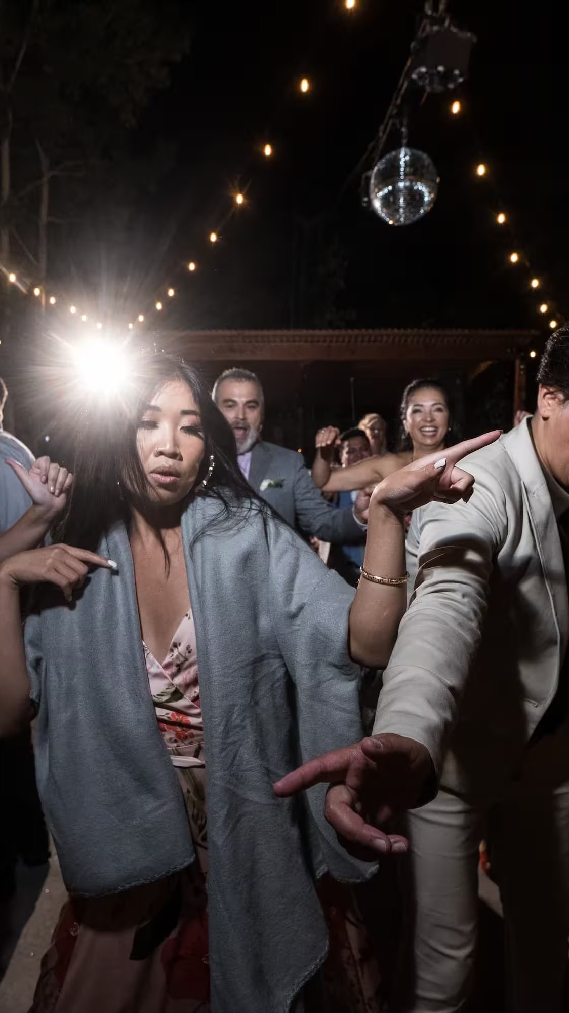 The dance floor under the disco ball at Shannon & Ryan's Twenty Mile House wedding