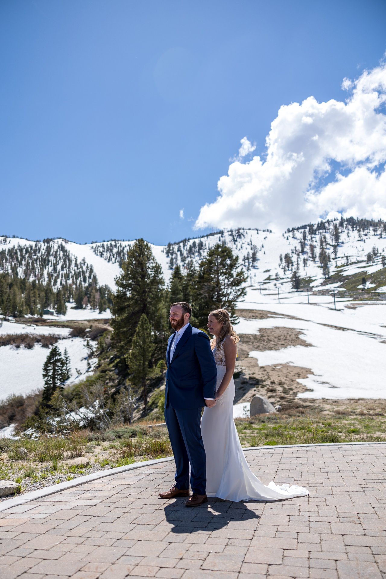Ali and Robert back to back before the first look with Mt Rose behind them