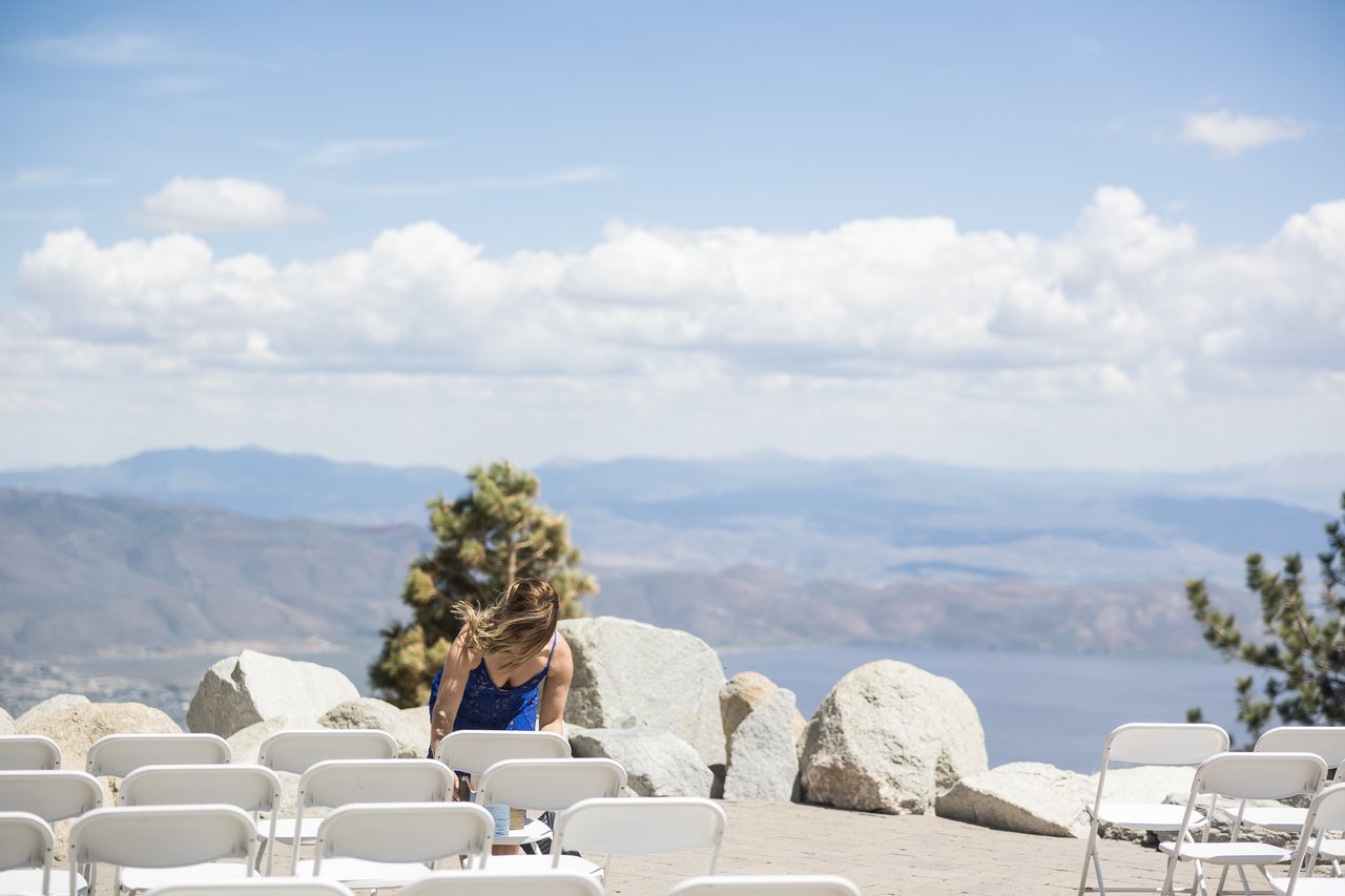 Ceremony chairs set up overlooking Washoe Lake