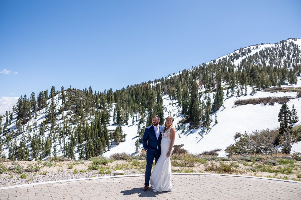 Ali and Robert with snowy Mt Rose behind them
