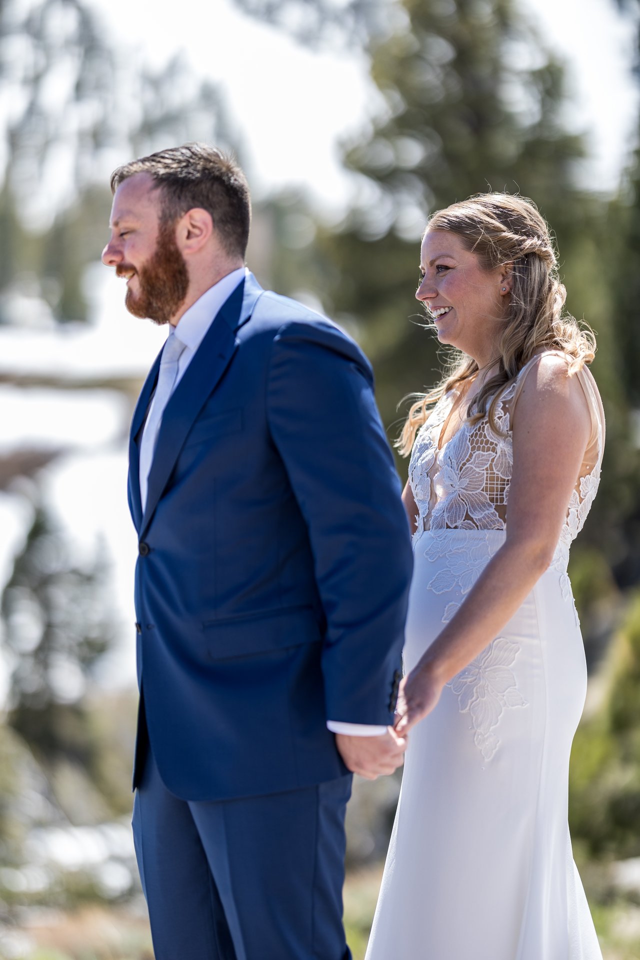Ali and Robert smile at each other at the first look