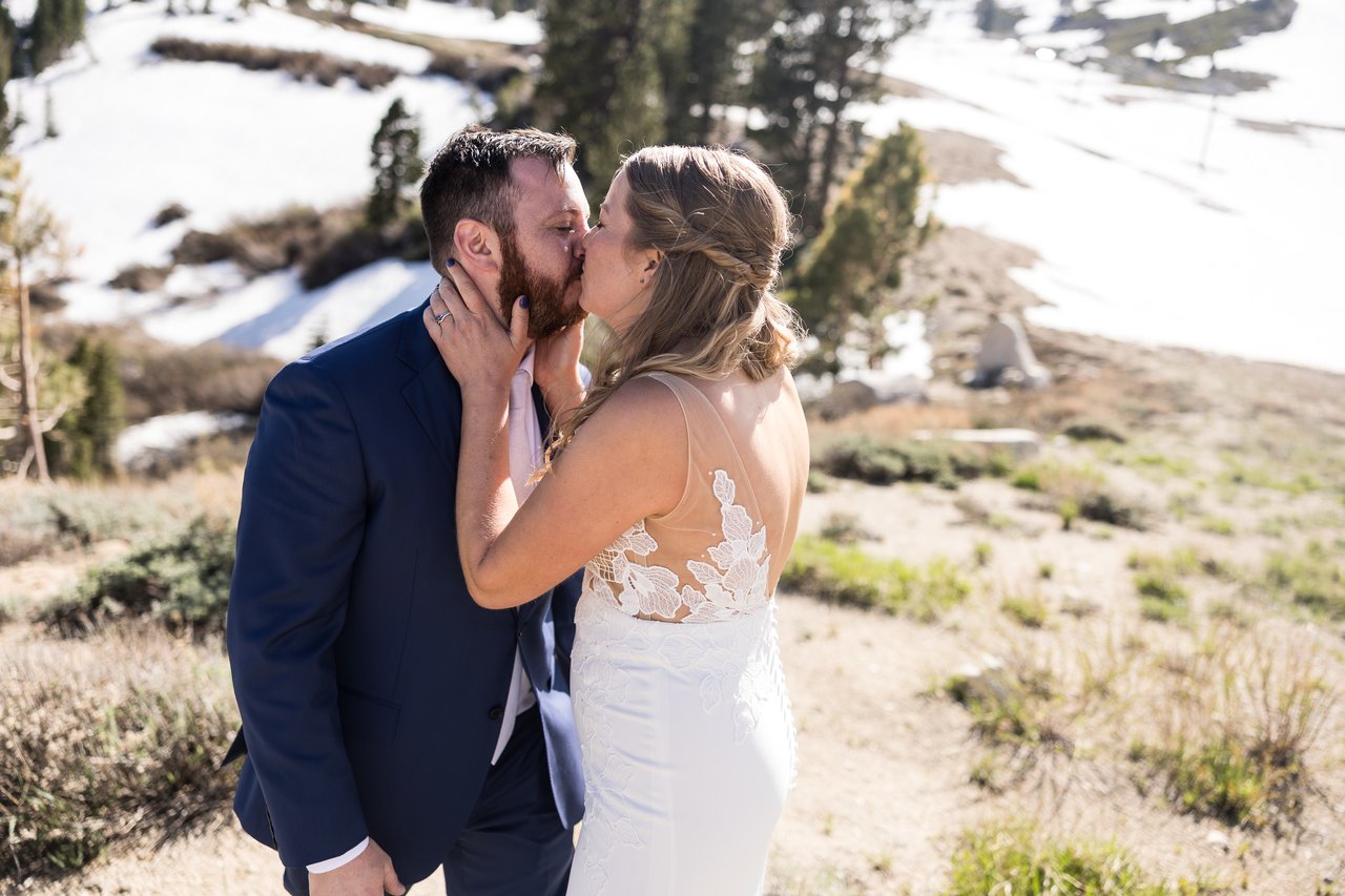 A kiss with snow in the background