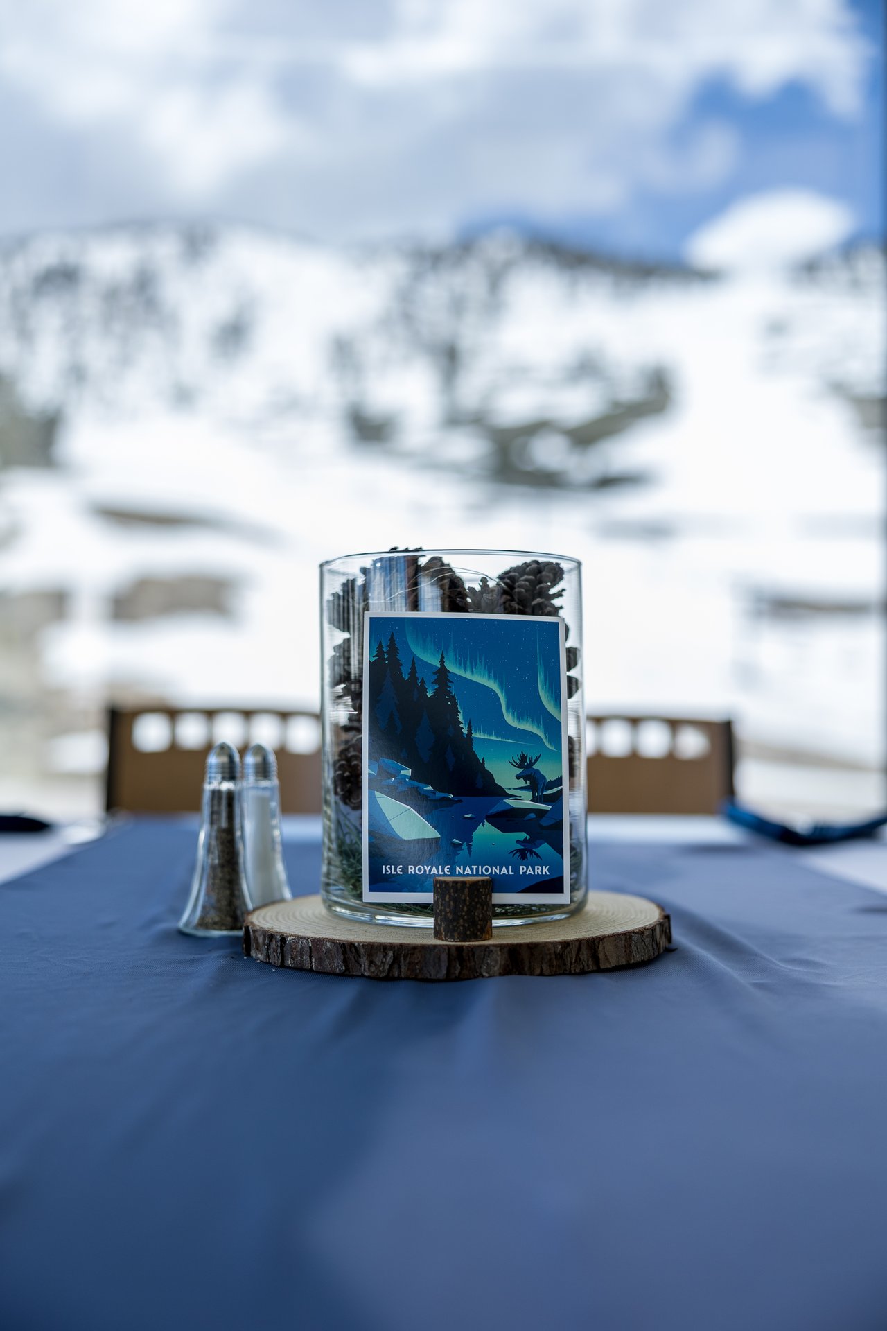 A centerpiece with national park postcards