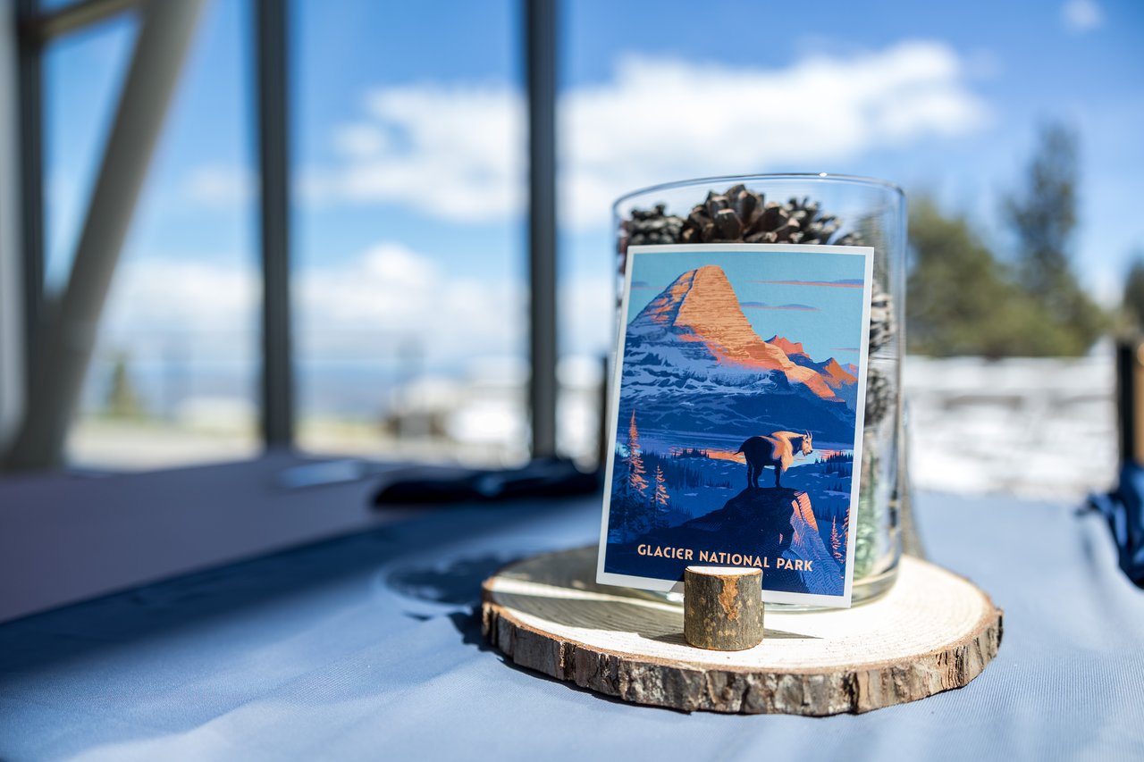 A Glacier National Park postcard centerpiece