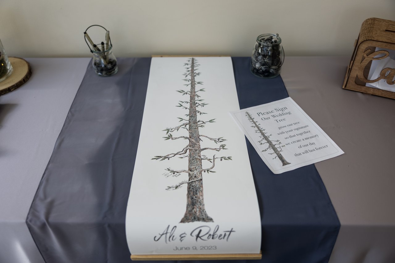 A tree guestbook with Ali and Robert at the top