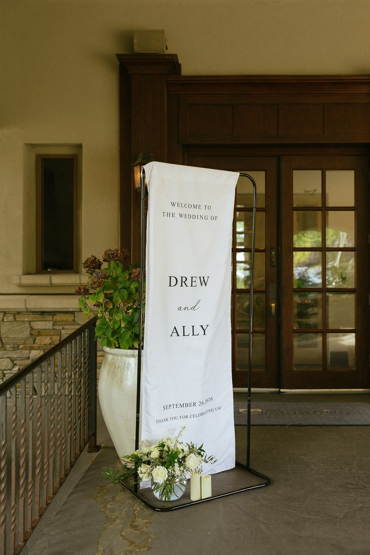 The welcome sign for the wedding of Drew and Ally