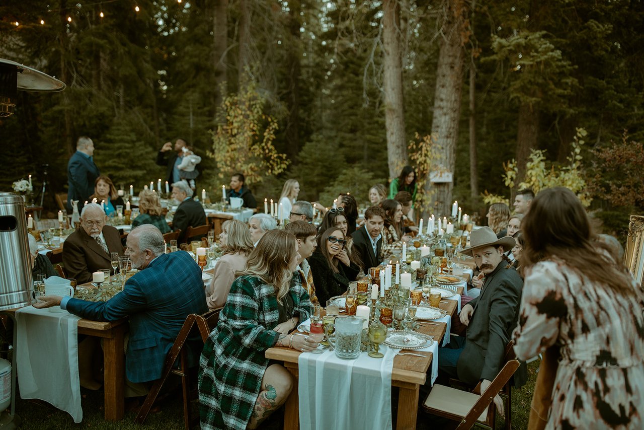 Guests at the long tables at dinner