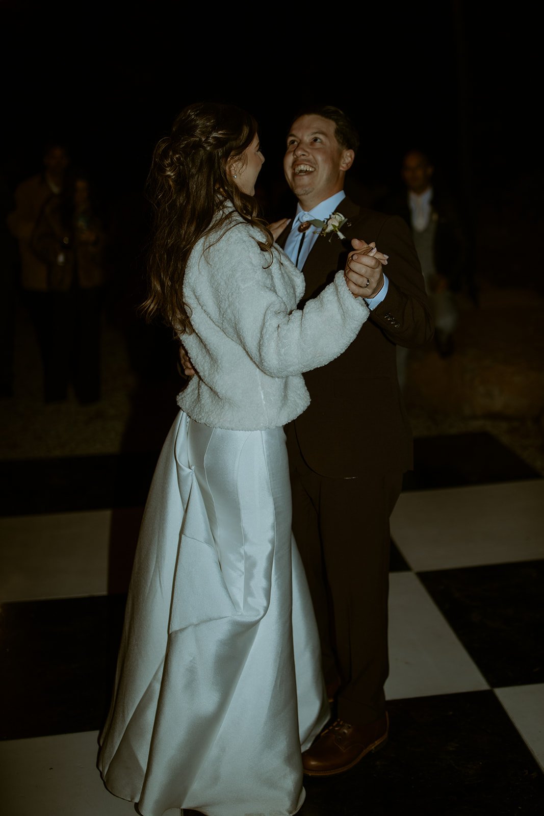 Devin laughs during their first dance
