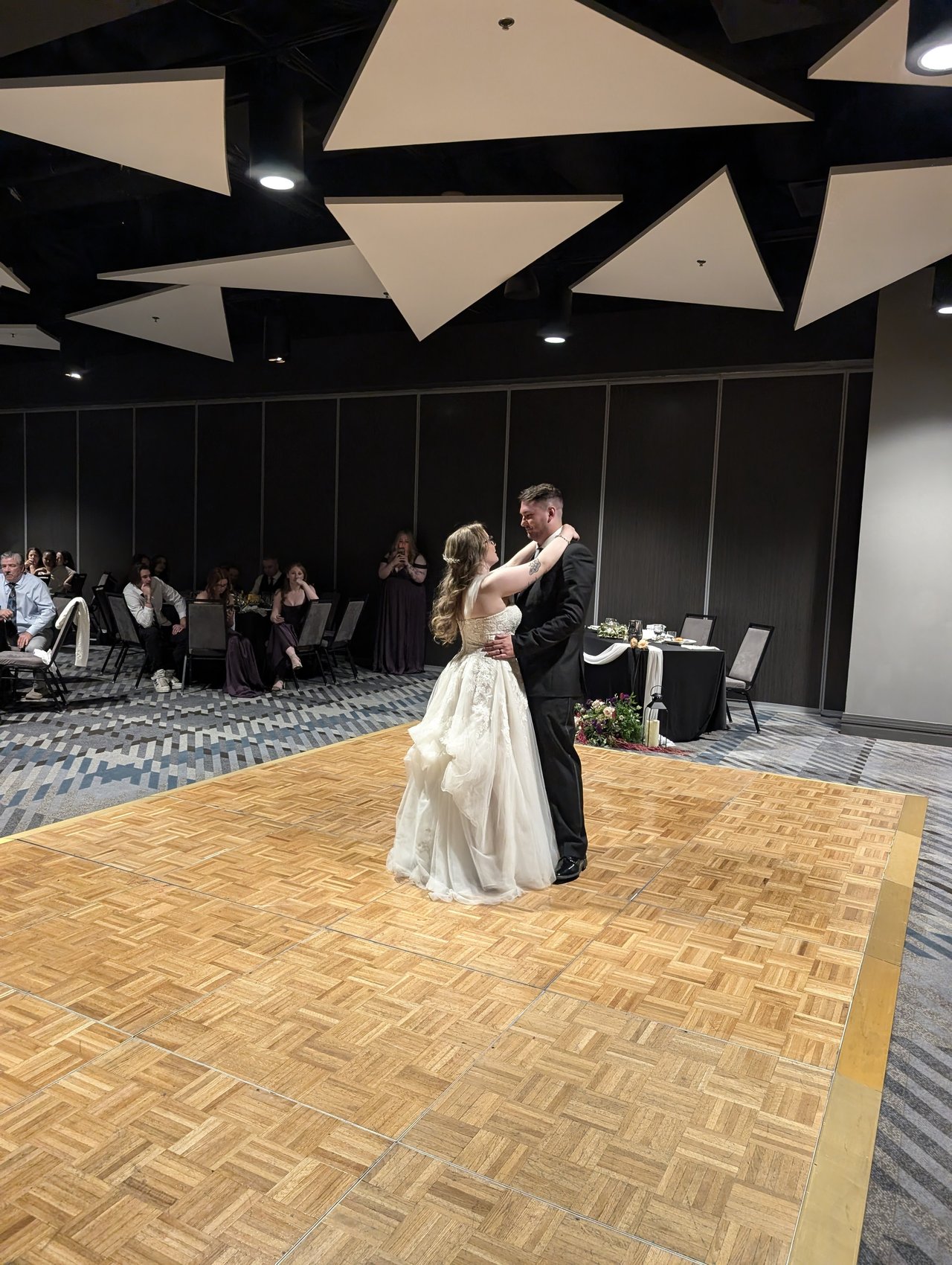 Hailey and Zen's first dance on the wooden dance floor