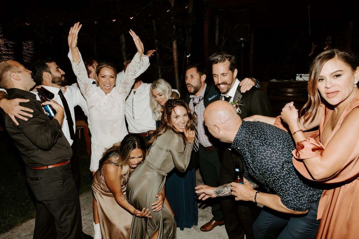 Joan celebrates with her guests on the packed dance floor at Twenty Mile House