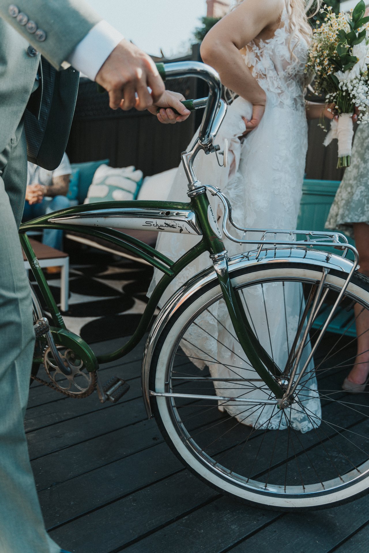 The vintage bike beside Lexy's dress