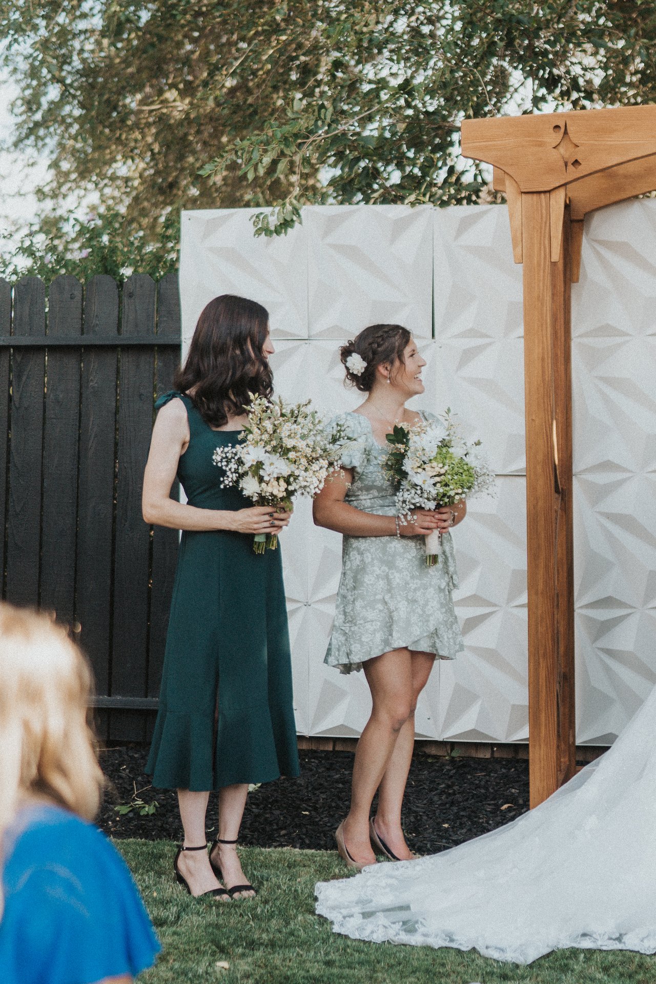 The bridesmaids watching the ceremony