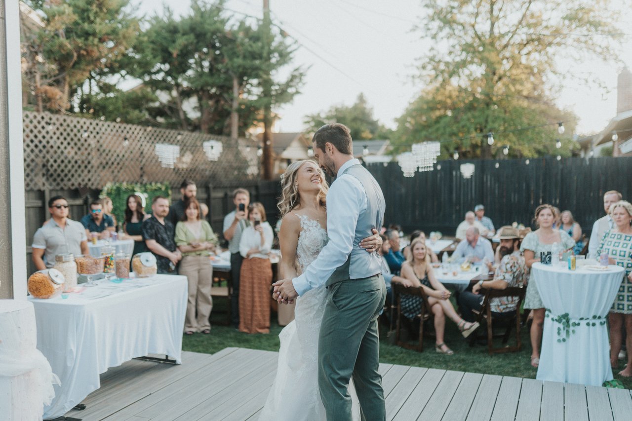 The first dance on the deck with guests all around