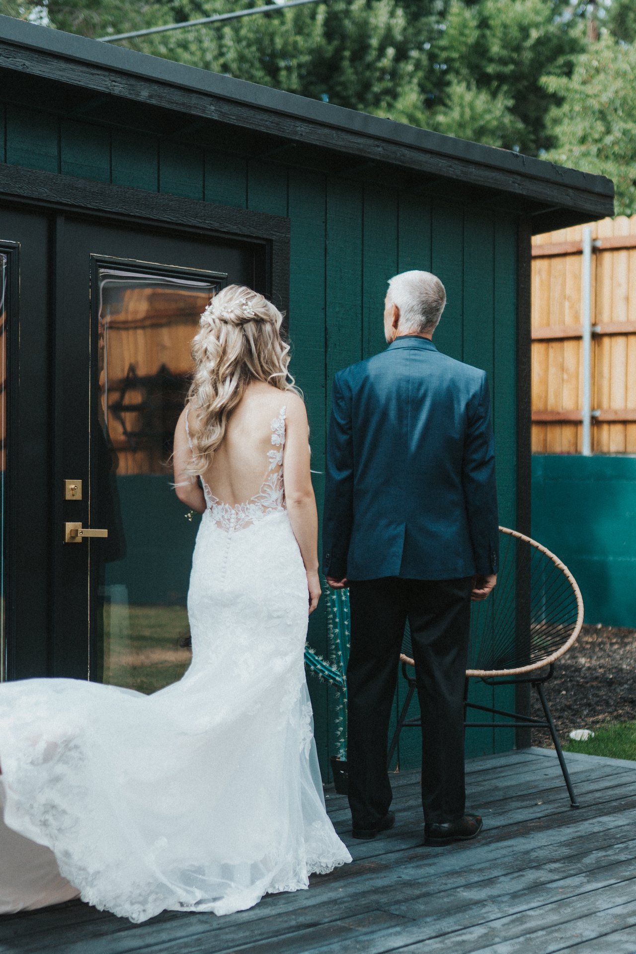 Lexy walks up to her dad for a first look