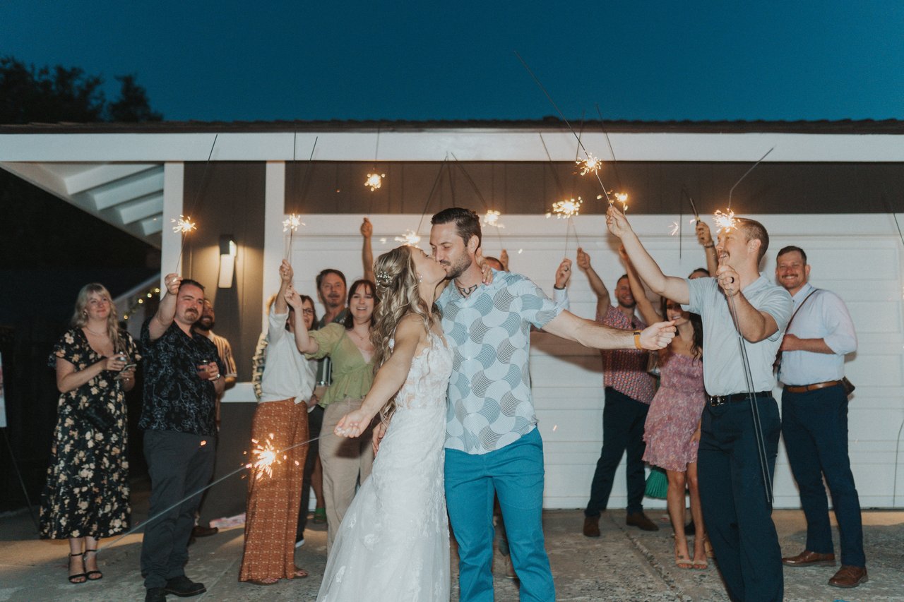 Guests lined up with sparklers for the send off