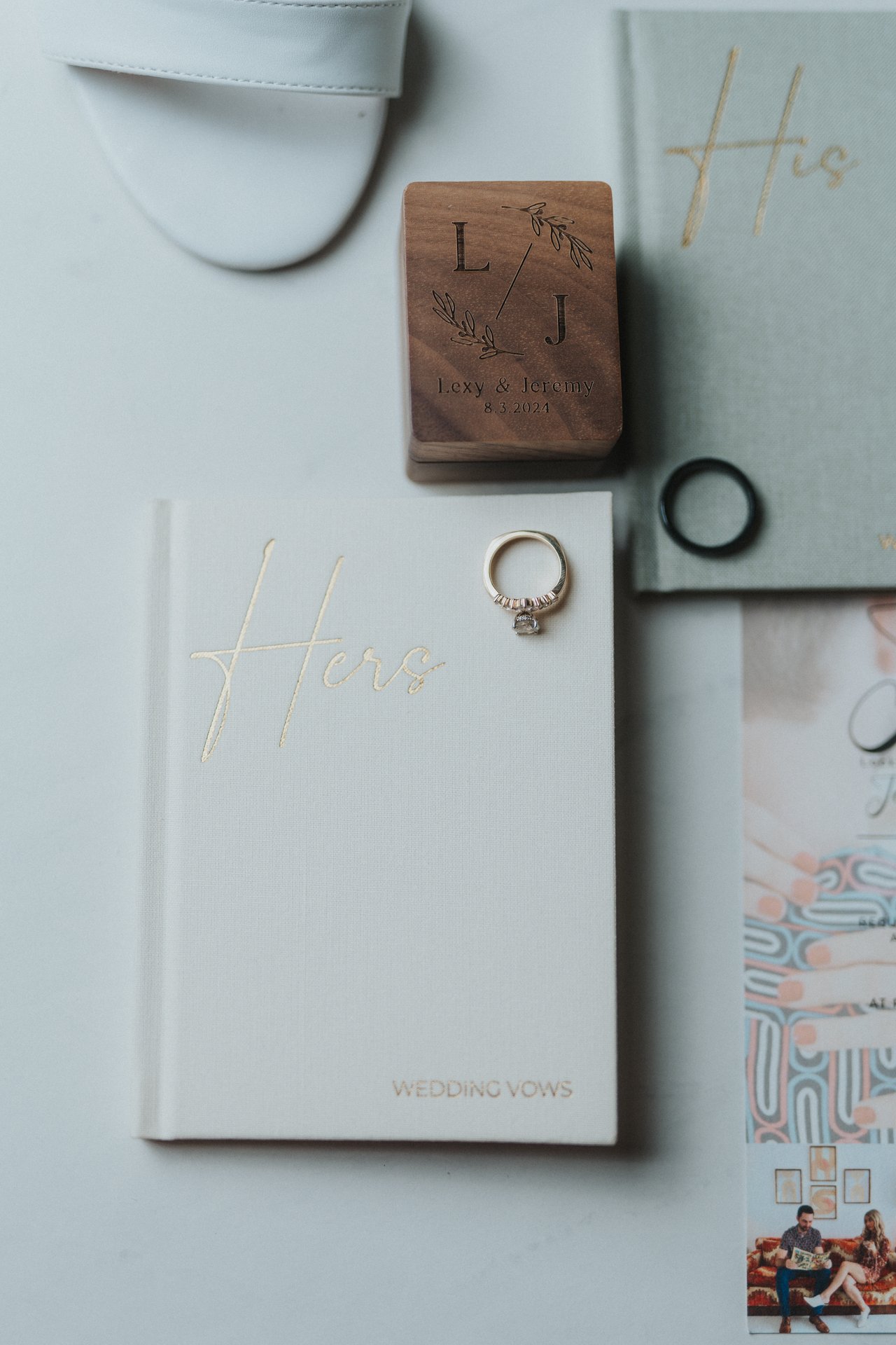 Her vow book, ring box and sandal