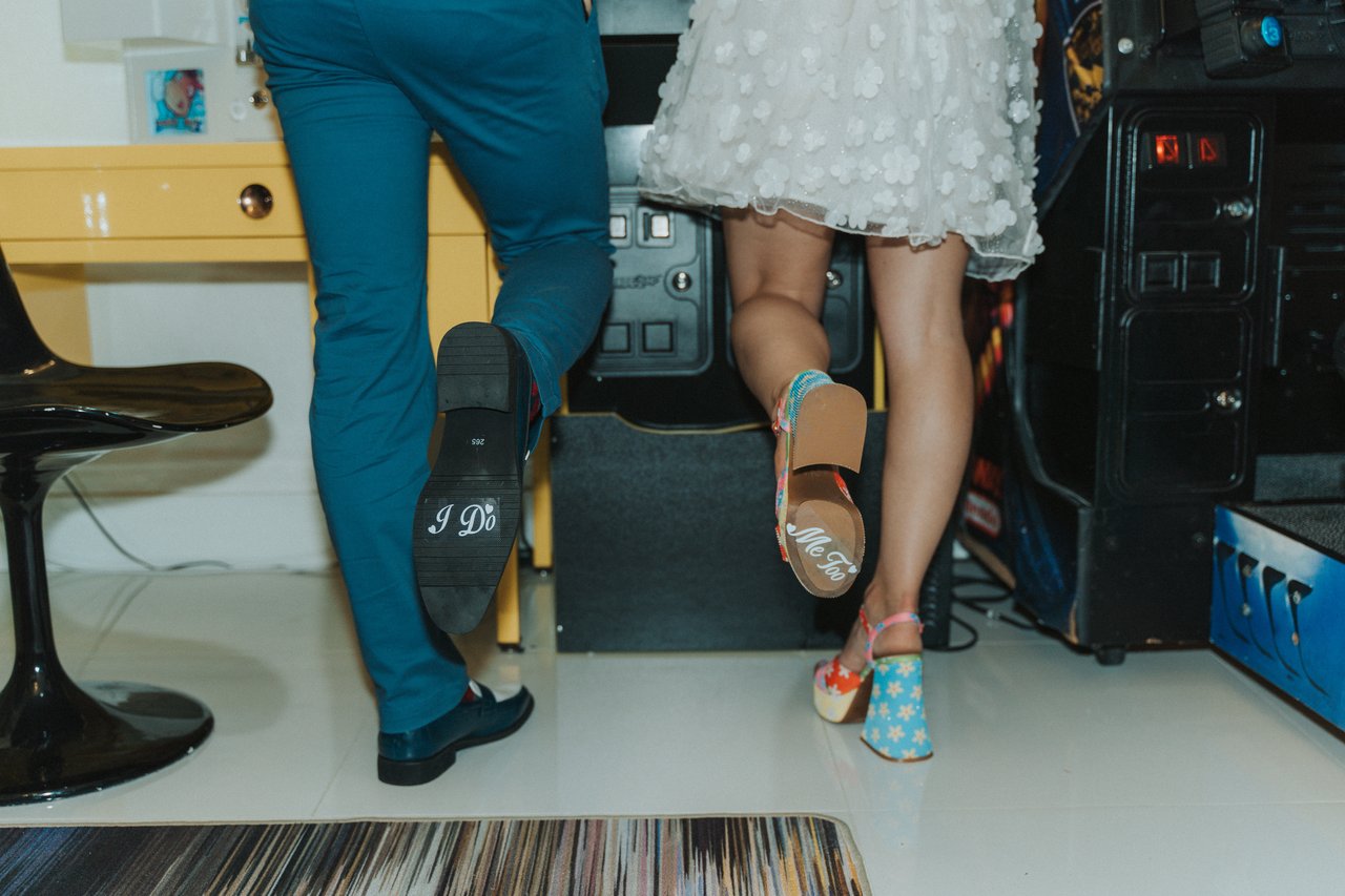 The I do soles of their shoes in the arcade room