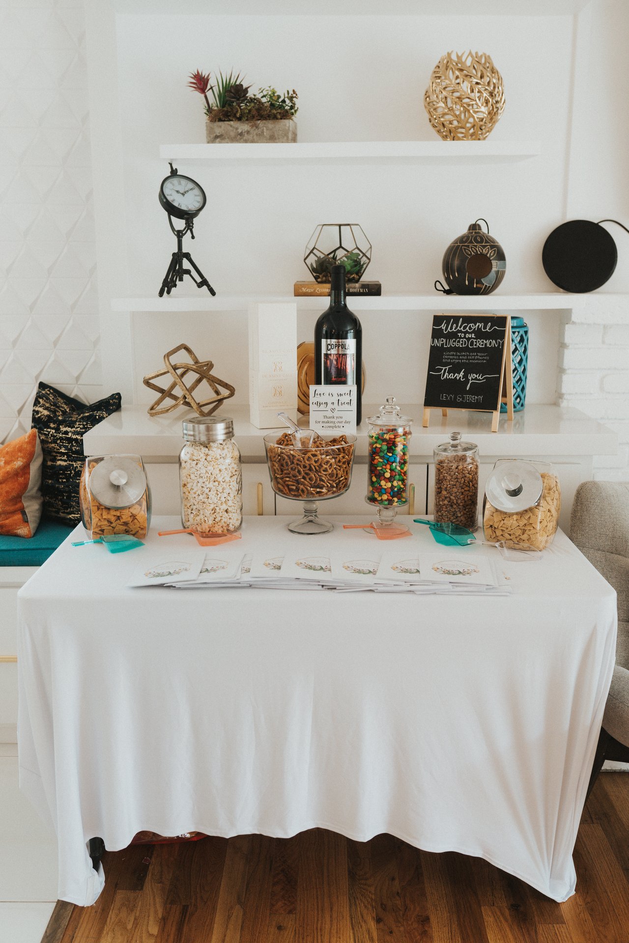 The snack and candy bar set up inside the house