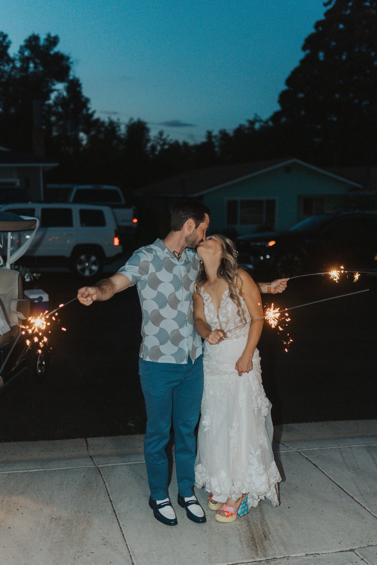 Lexy and Jeremy kiss under sparklers