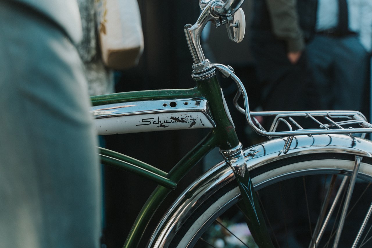 Close up of the vintage green bike