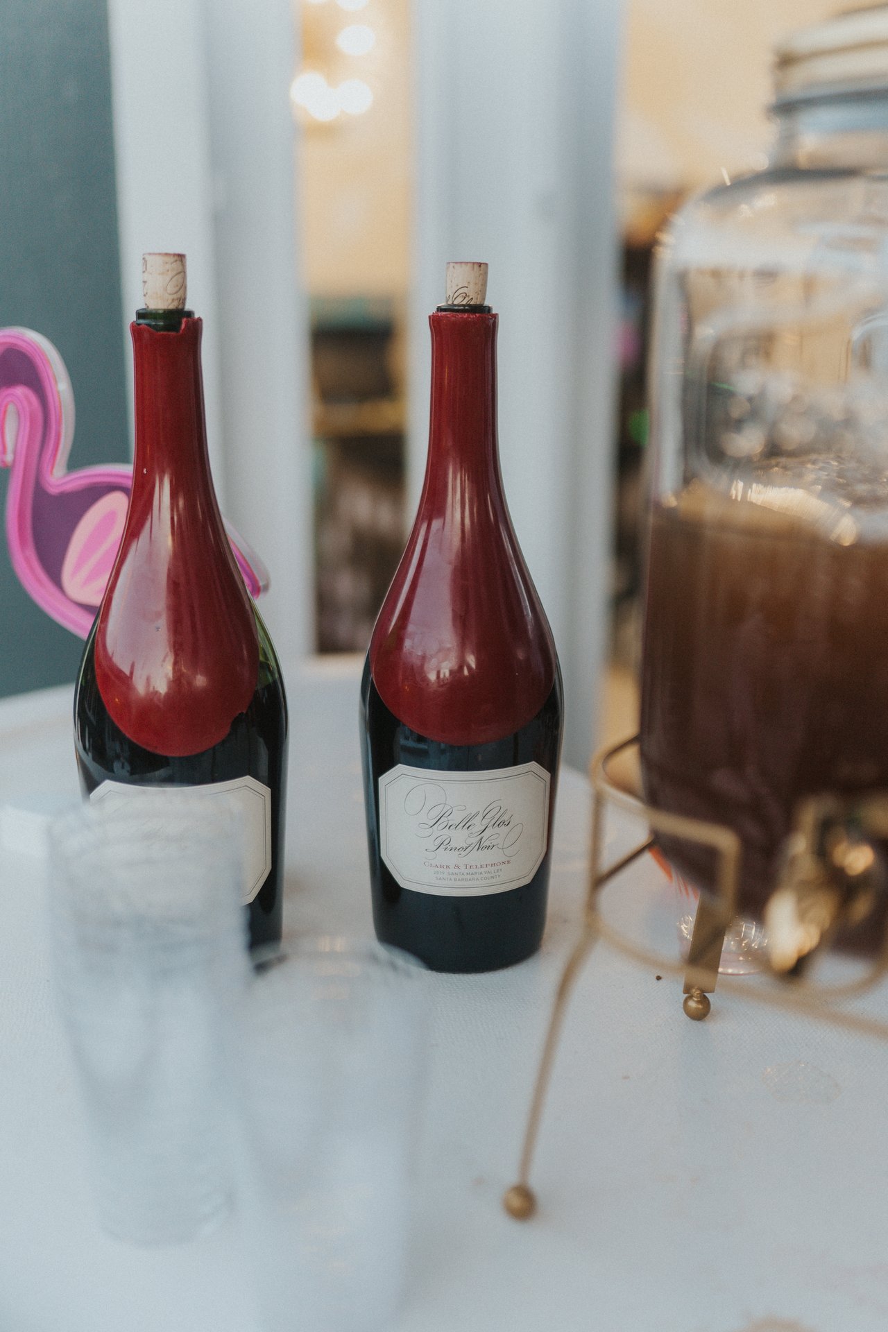 Wine bottles on the drink table