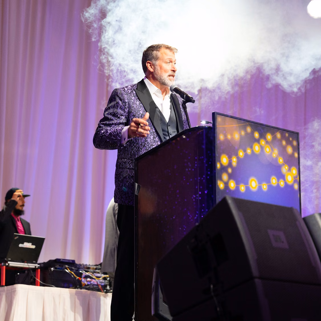 Corporate event with professional lighting and sound