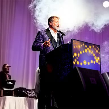 Corporate event with professional lighting and sound