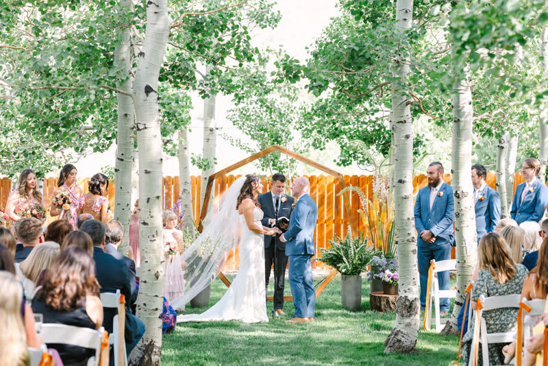 An aspen-grove wedding ceremony at Convict Lake Resort