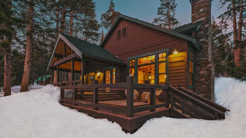 Tamarack Lodge glowing in the snow at Mammoth Lakes