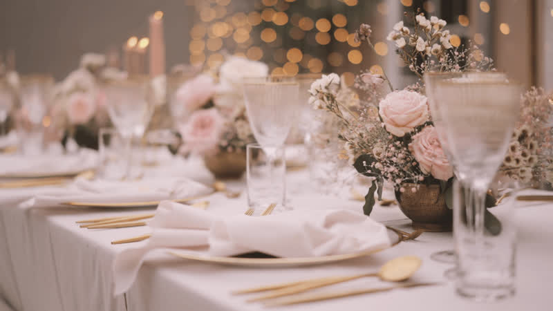 An elegant wedding reception table setting at the Grand Sierra Resort in Reno
