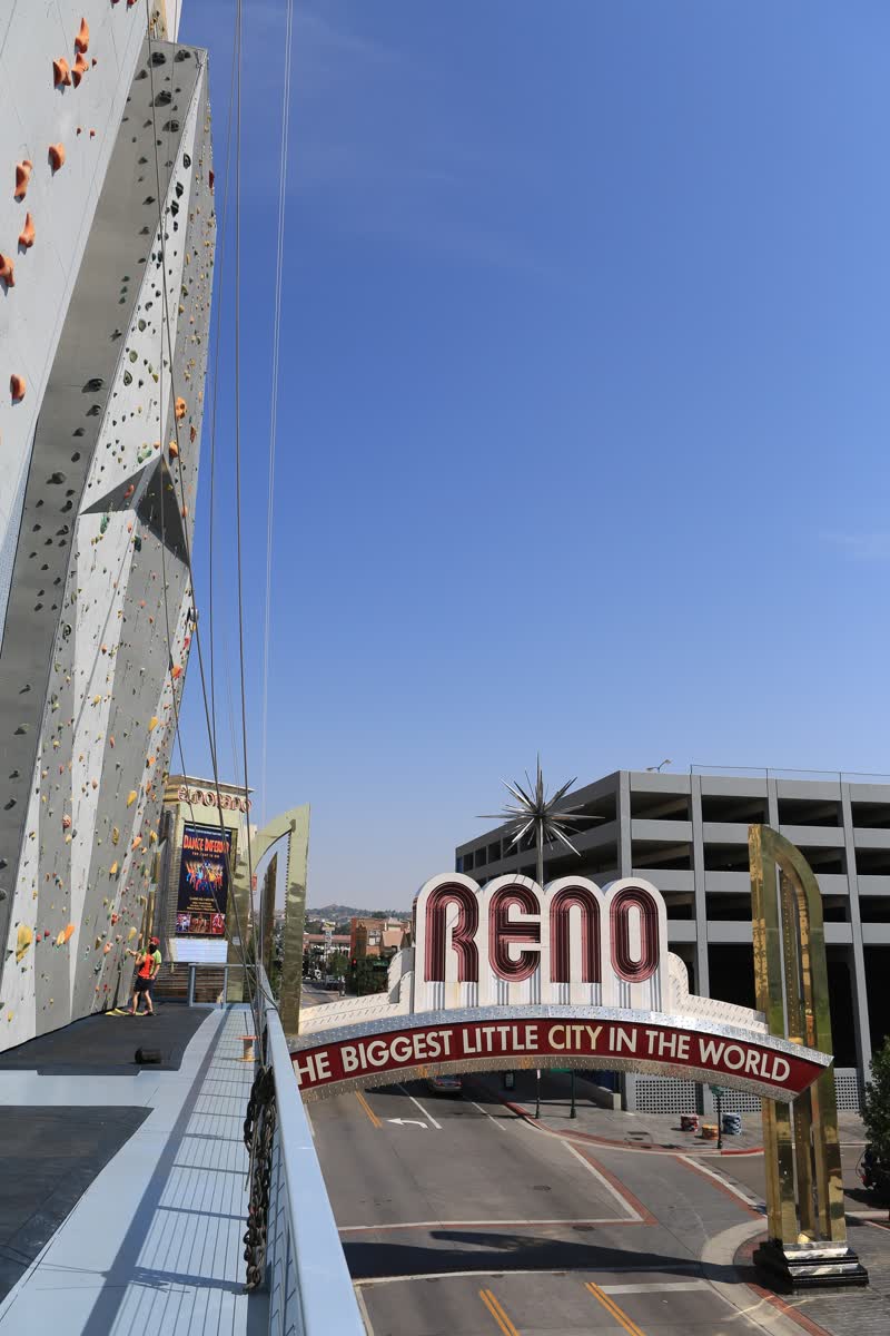 The climbing wall on the Whitney Peak Hotel's facade in downtown Reno