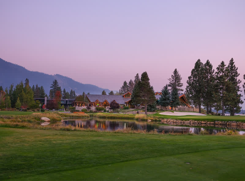 The lodge at Edgewood Tahoe Resort at dusk
